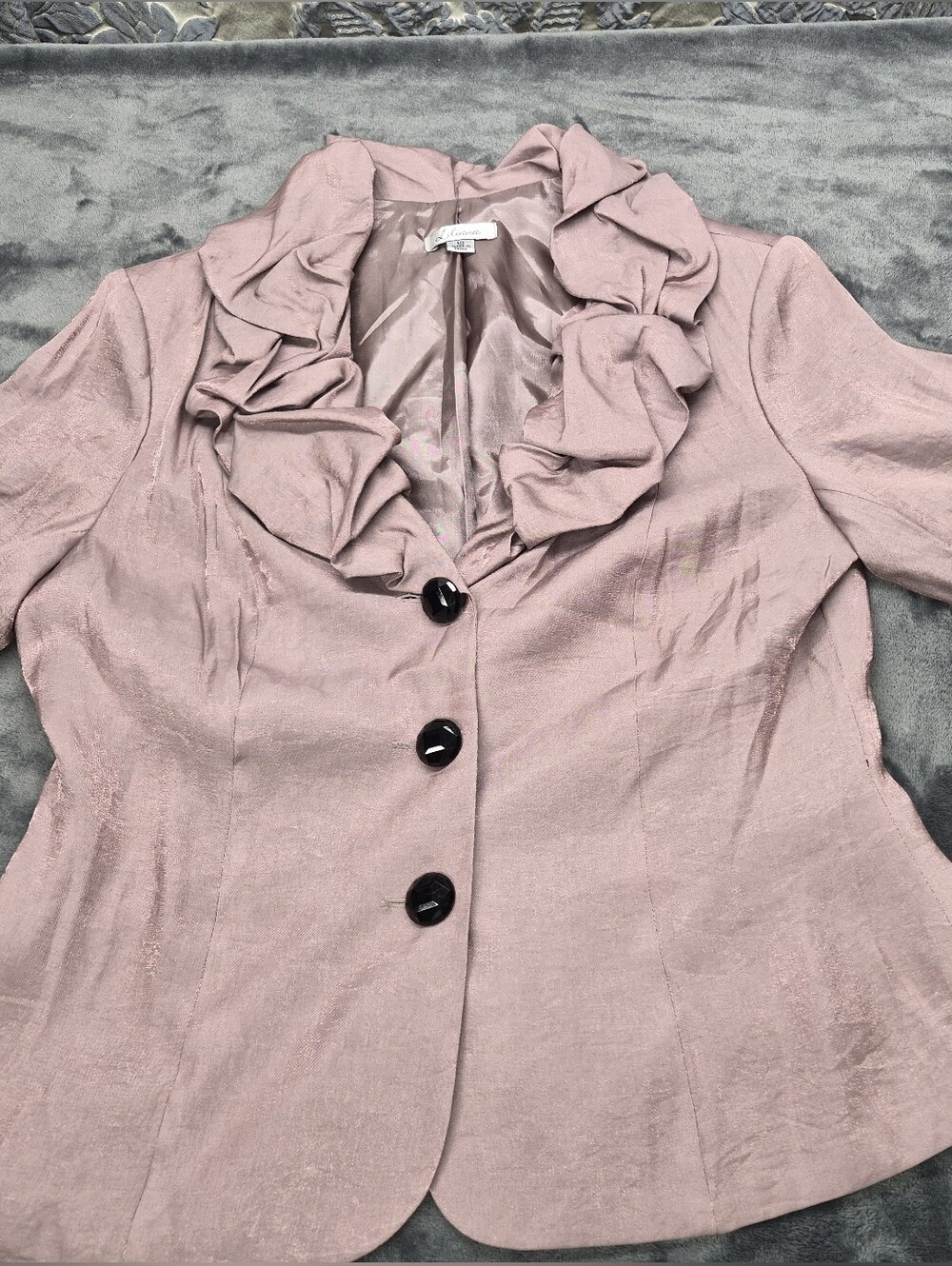 Vtg Liliana Womens Size 10 Taupe Jacket Shimmer Ruffle Collar Party Cocktail